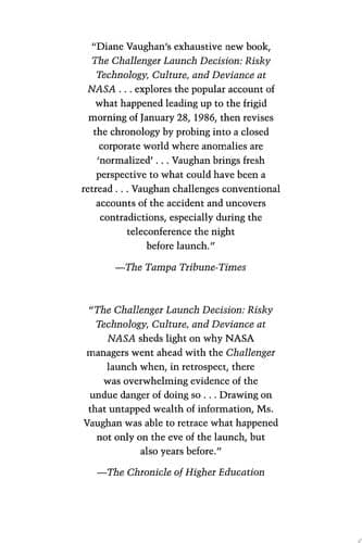 The Challenger Launch Decision: Risky Technology, Culture, and Deviance at NASA