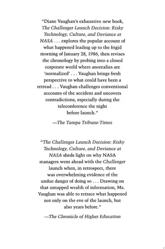 The Challenger Launch Decision: Risky Technology, Culture, and Deviance at NASA