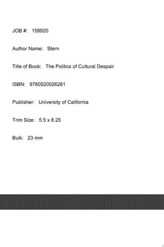 The Politics of Cultural Despair